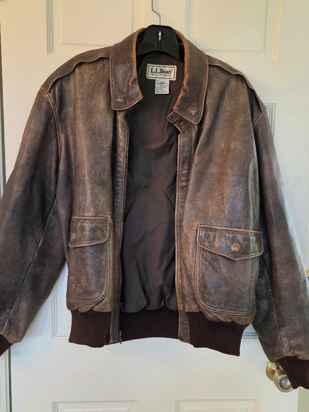 Vtg LL Bean Goatskin Leather Bomber A-2 Flight Jacket Thinsulate USA Made 44